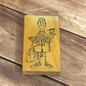 1996 VINTAGE ART IMPRESSIONS J-1521 TOURIST OLD GUY WOOD MOUNTED RUBBER STAMP